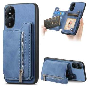 For Honor Play 50 Plus 5G Retro MagSafe Zipper Wallet Card Bag Back Phone Case(Blue)