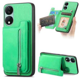 For Honor X7b / Play 8T 5G Retro MagSafe Zipper Wallet Card Bag Back Phone Case(Green)