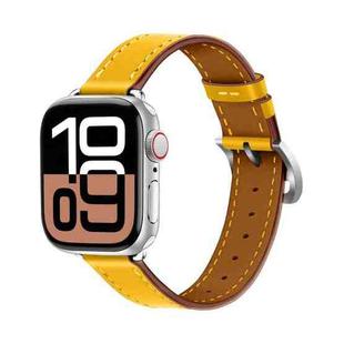 For Apple Watch 46mm / 49mm / 45mm / 44mm Classic Connector Buckle Slim Cow Real Leather Watch Band(Yellow)