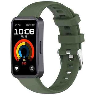 For Huawei Band 9 / 8 Silver Steel Buckle Soft Silicone Watch Band(Dark Green)