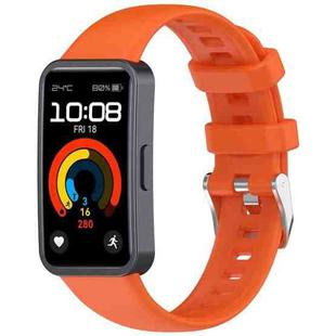 For Huawei Band 9 / 8 Silver Steel Buckle Soft Silicone Watch Band(Orange)