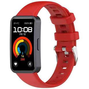 For Huawei Band 9 / 8 Silver Steel Buckle Soft Silicone Watch Band(Red)