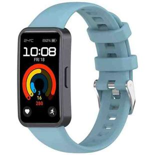 For Huawei Band 9 / 8 Silver Steel Buckle Soft Silicone Watch Band(Blue)