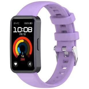 For Huawei Band 9 / 8 Silver Steel Buckle Soft Silicone Watch Band(Purple)