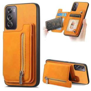 For OPPO Reno12 Global Retro MagSafe Zipper Wallet Card Bag Back Phone Case(Yellow)