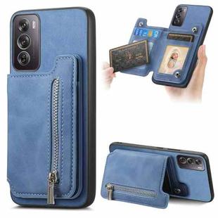 For OPPO Reno12 Global Retro MagSafe Zipper Wallet Card Bag Back Phone Case(Blue)