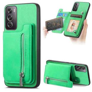 For OPPO Reno12 Global Retro MagSafe Zipper Wallet Card Bag Back Phone Case(Green)