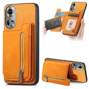 For OPPO Reno11 Global Retro MagSafe Zipper Wallet Card Bag Back Phone Case(Yellow)