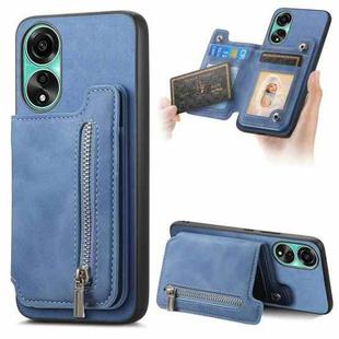 For OPPO A78 4G Retro MagSafe Zipper Wallet Card Bag Back Phone Case(Blue)