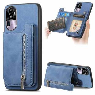 For OPPO Reno10 Pro+ 5G Retro MagSafe Zipper Wallet Card Bag Back Phone Case(Blue)