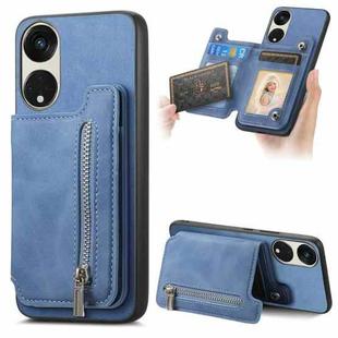 For OPPO Reno8 T / A1 Pro Retro MagSafe Zipper Wallet Card Bag Back Phone Case(Blue)