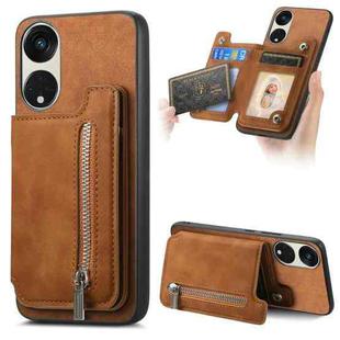 For OPPO Reno8 T / A1 Pro Retro MagSafe Zipper Wallet Card Bag Back Phone Case(Brown)