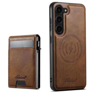 For Samsung Galaxy S23+ 5G Suteni H19 Oil Wax 2-in-1 MagSafe Removable Card Box Back Phone Case(Brown)