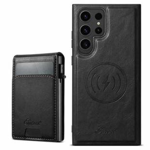 For Samsung Galaxy S25 Ultra 5G Suteni H19 Oil Wax 2-in-1 MagSafe Removable Card Box Back Phone Case(Black)