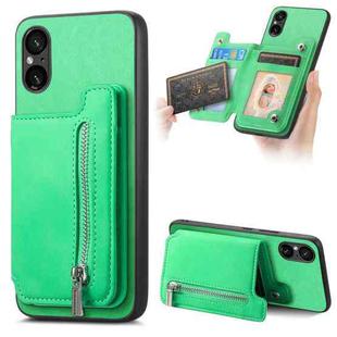 For Sony Xperia 5 V Retro MagSafe Zipper Wallet Card Bag Back Phone Case(Green)