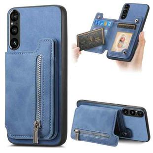 For Sony Xperia 1 V Retro MagSafe Zipper Wallet Card Bag Back Phone Case(Blue)