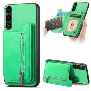 For Sony Xperia 1 V Retro MagSafe Zipper Wallet Card Bag Back Phone Case(Green)