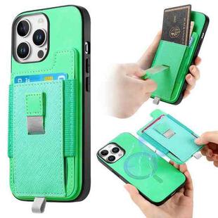 For iPhone 16 Pro Max Retro Magsafe Cross Leather Pull-Out Card Bag Back Phone Case(Green)