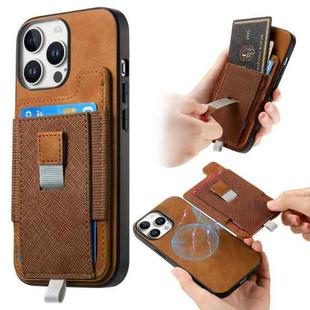 For iPhone 16 Pro Max Retro Magsafe Cross Leather Pull-Out Card Bag Back Phone Case(Brown)