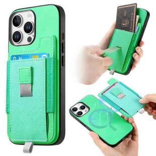 For iPhone 13 Pro Retro Magsafe Cross Leather Pull-Out Card Bag Back Phone Case(Green)