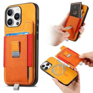 For iPhone 12 Pro Max Retro Magsafe Cross Leather Pull-Out Card Bag Back Phone Case(Yellow)