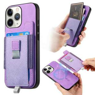 For iPhone 11 Pro Max Retro Magsafe Cross Leather Pull-Out Card Bag Back Phone Case(Purple)