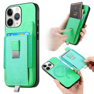 For iPhone 11 Pro Max Retro Magsafe Cross Leather Pull-Out Card Bag Back Phone Case(Green)