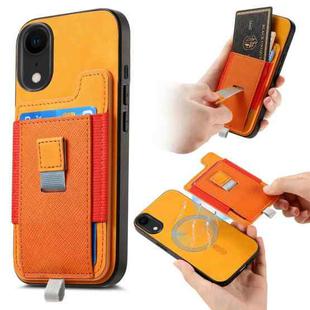 For iPhone XR Retro Magsafe Cross Leather Pull-Out Card Bag Back Phone Case(Yellow)