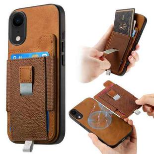 For iPhone XR Retro Magsafe Cross Leather Pull-Out Card Bag Back Phone Case(Brown)