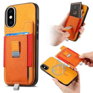 For iPhone XS Max Retro Magsafe Cross Leather Pull-Out Card Bag Back Phone Case(Yellow)