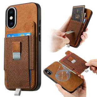 For iPhone XS Max Retro Magsafe Cross Leather Pull-Out Card Bag Back Phone Case(Brown)