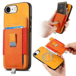 For iPhone 7 / 8 / SE 2022 Retro Magsafe Cross Leather Pull-Out Card Bag Back Phone Case(Yellow)