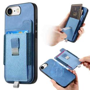 For iPhone 7 / 8 / SE 2022 Retro Magsafe Cross Leather Pull-Out Card Bag Back Phone Case(Blue)