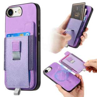 For iPhone 7 / 8 / SE 2022 Retro Magsafe Cross Leather Pull-Out Card Bag Back Phone Case(Purple)