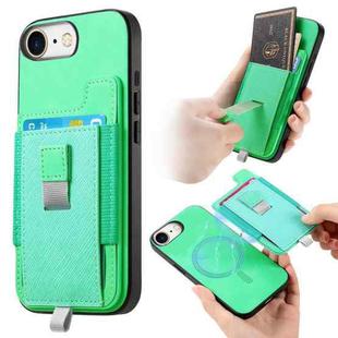 For iPhone 7 / 8 / SE 2022 Retro Magsafe Cross Leather Pull-Out Card Bag Back Phone Case(Green)
