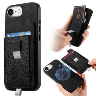 For iPhone 7 / 8 / SE 2022 Retro Magsafe Cross Leather Pull-Out Card Bag Back Phone Case(Black)