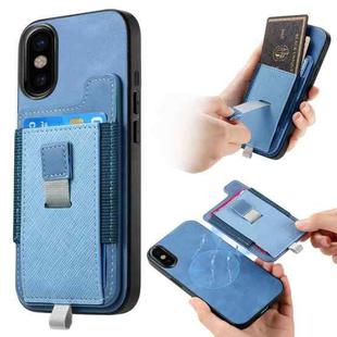 For iPhone X / XS Retro Magsafe Cross Leather Pull-Out Card Bag Back Phone Case(Blue)