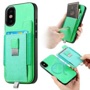 For iPhone X / XS Retro Magsafe Cross Leather Pull-Out Card Bag Back Phone Case(Green)