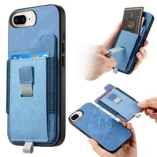 For iPhone 7 Plus / 8 Plus Retro Magsafe Cross Leather Pull-Out Card Bag Back Phone Case(Blue)