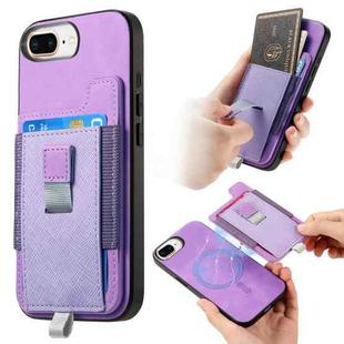 For iPhone 7 Plus / 8 Plus Retro Magsafe Cross Leather Pull-Out Card Bag Back Phone Case(Purple)