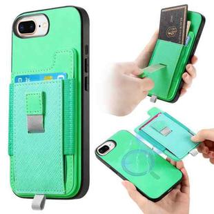 For iPhone 7 Plus / 8 Plus Retro Magsafe Cross Leather Pull-Out Card Bag Back Phone Case(Green)