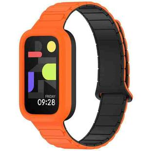 For Xiaomi Band 9 Active Dual Color Soft Case Integrated Magnetic Silicone Watch Band(Orange Black)