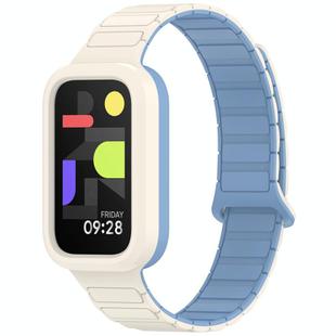 For Xiaomi Band 9 Active Dual Color Soft Case Integrated Magnetic Silicone Watch Band(White Blue)