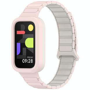 For Xiaomi Band 9 Active Dual Color Soft Case Integrated Magnetic Silicone Watch Band(Pink Starlight)