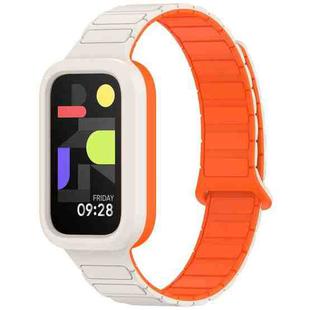 For Xiaomi Band 9 Active Dual Color Soft Case Integrated Magnetic Silicone Watch Band(Starlight Orange)