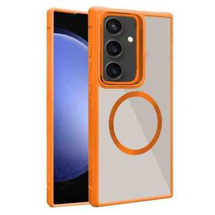 For Samsung Galaxy S23 FE 5G Plated CD Texture MagSafe Acrylic Hybrid TPU Phone Case(Orange)