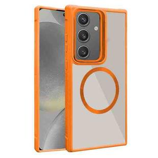 For Samsung Galaxy S24+ 5G Plated CD Texture MagSafe Acrylic Hybrid TPU Phone Case(Orange)