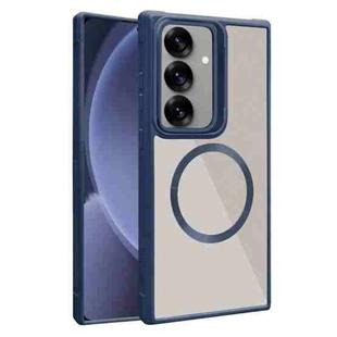 For Samsung Galaxy S25 5G Plated CD Texture MagSafe Acrylic Hybrid TPU Phone Case(Blue)