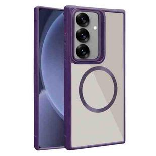 For Samsung Galaxy S25 5G Plated CD Texture MagSafe Acrylic Hybrid TPU Phone Case(Purple)