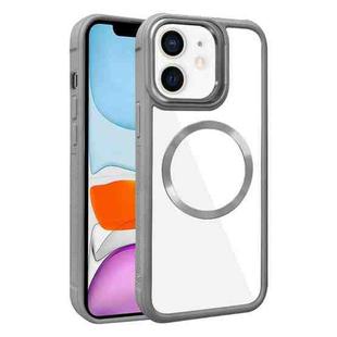 For iPhone 11 Plated CD Texture MagSafe Acrylic Hybrid TPU Phone Case(Gray)